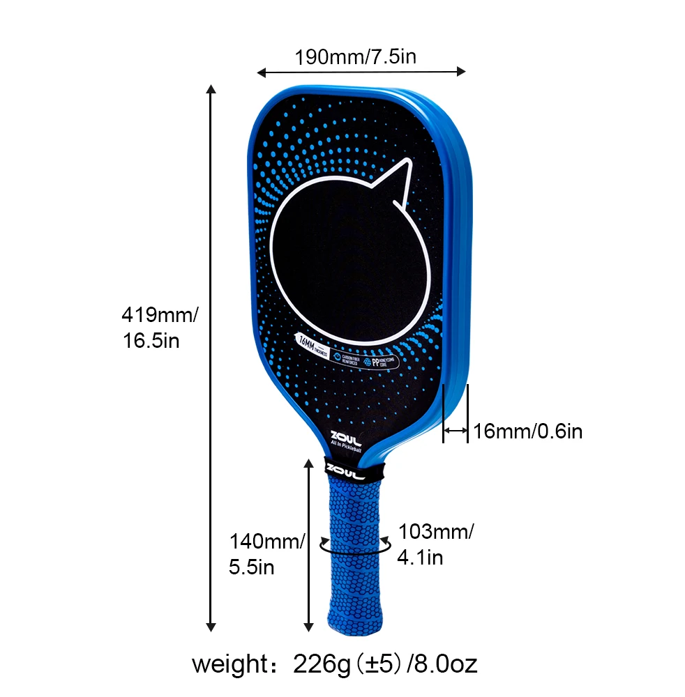 Zoul Pickleball Racket T700 Carbon Fiber 16mm Durable Customized Professional-Grade All-Round 225g 40-Hole Racket For Match