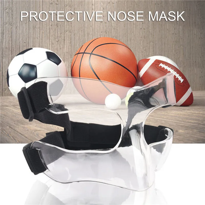 Sports Nose Helmet Transparent Basketball Mask Face Shield Protective Mask Adjustable Elastic Strap Anti-Collision Equipment