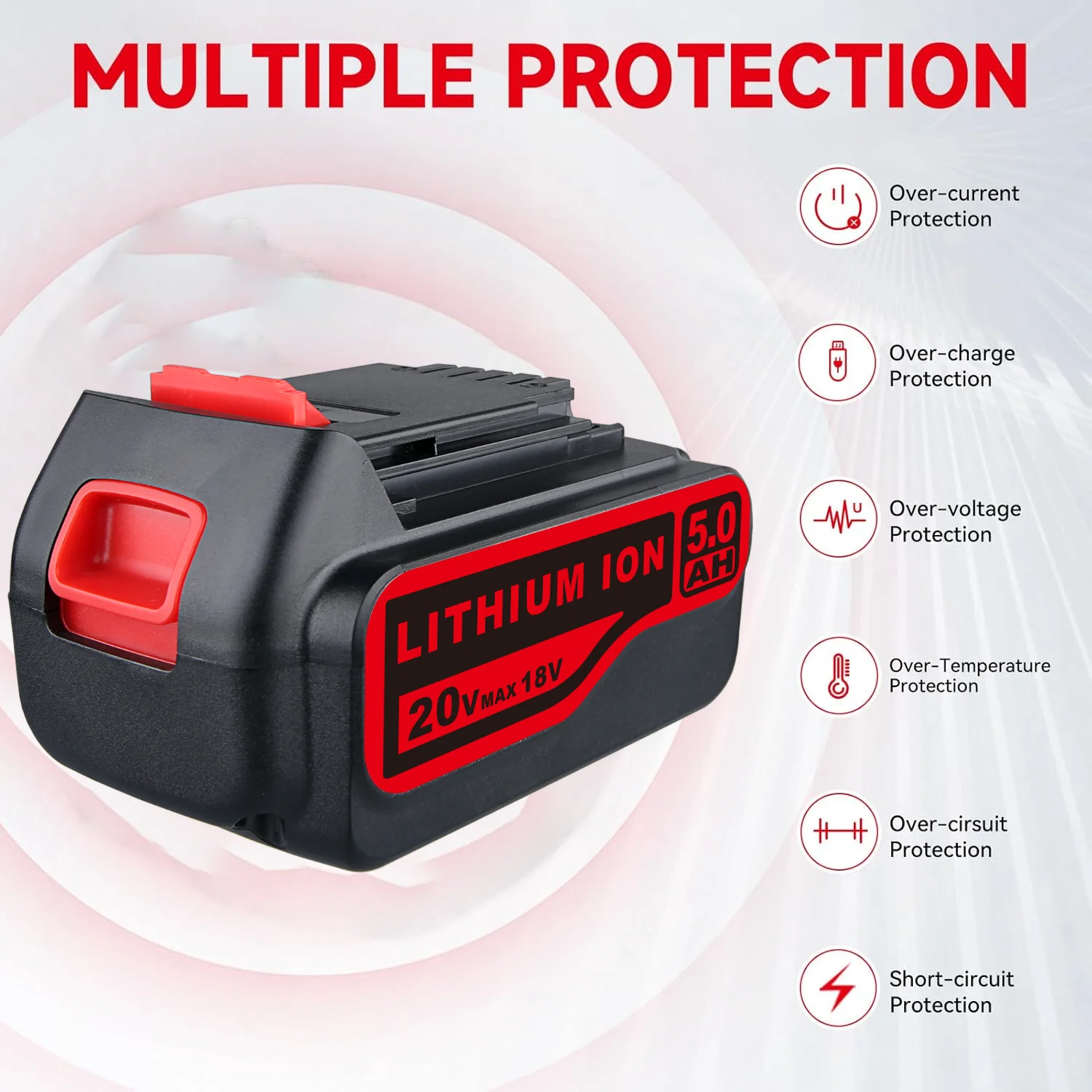 แบตเตอรี่ 1/2/4 ชิ้น 5.0Ah LB2X4020 ใช้แทนแบตเตอรี่ Black & Decker 20V Li-ion รุ่น LBX20 LBXR2020-OPE LBXR20B-2 LBX4020 LST220 สำหรับเครื่องมือไฟฟ้า