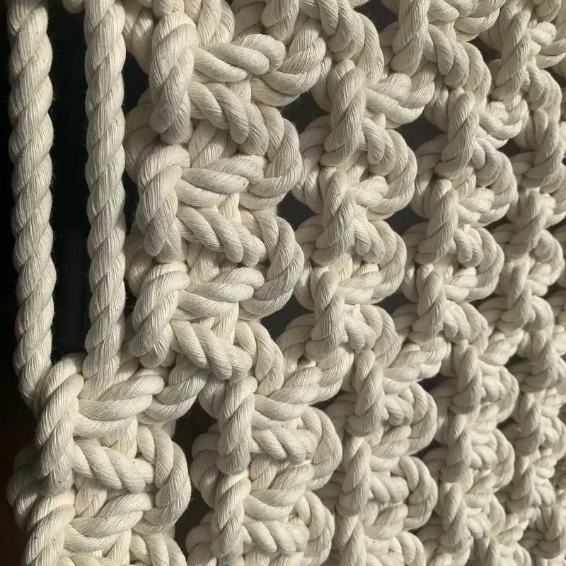 Boho Wabi Sabi Style Cotton Rope Weave Macrame Hanging Curtain Panel for Retail Store Window Display