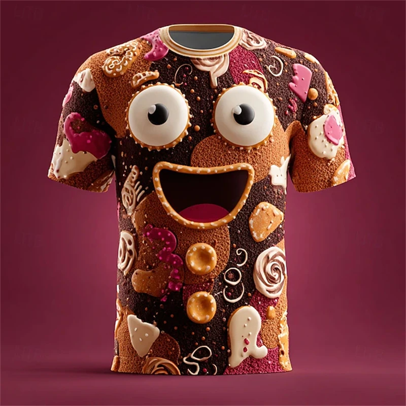 Funny Gingerbread Men 3D Printed Men's And Women's Short Sleeved T-shirt Casual Cosplay Costume T-shirt Xmas Gifts Party Tops