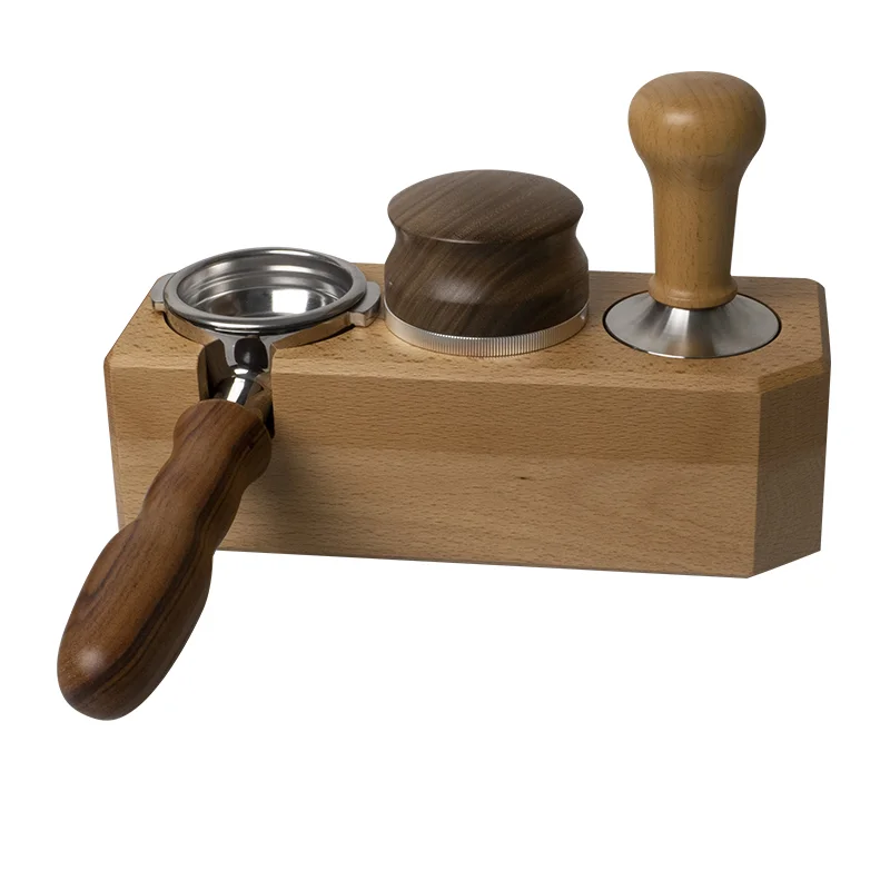 Factory direct Custom Coffee Accessories Three Piece Tools Barista  Standard Coffee Tamper Mat Wood Holder