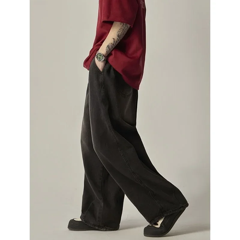 High Street Retro Washed Old Plus Size Wide-leg Jeans Harajuku Streetwear Loose Straight Casual Trend Long Pants Men's Clothing
