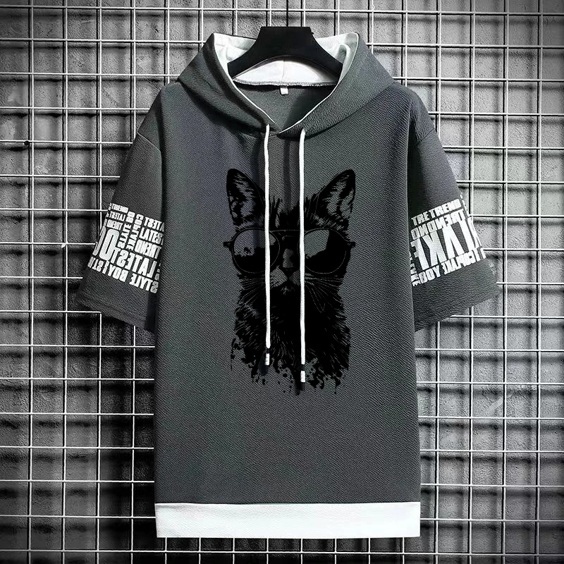 Summer Fashion Men Hoodies Gothic Print Streetwear Short Sleeve Sweatshirts Men Casual Harajuku O-Neck Men Clothing Hoodie 2020