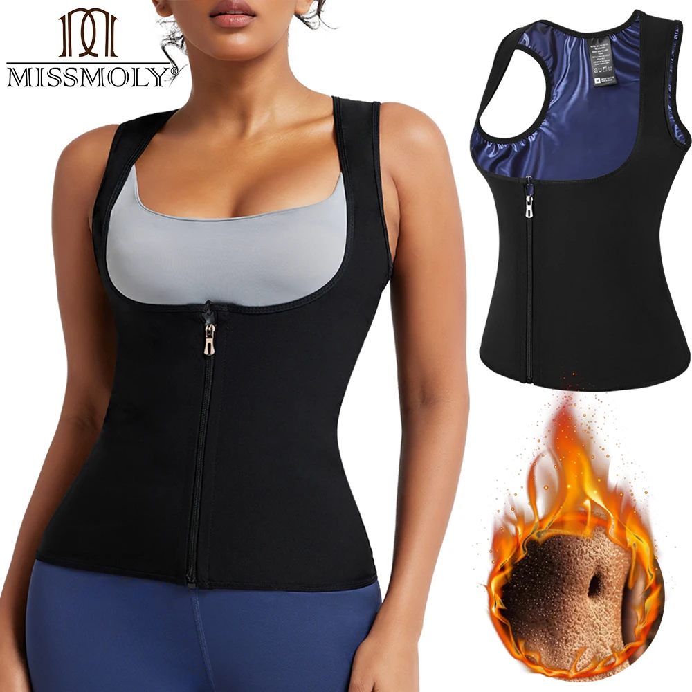 Zipper Sauna Vest for Women Fitness with Chest-Reducing Waist Shaping Top High Elastic Waterproof Fabric Gym Exercise Clothes