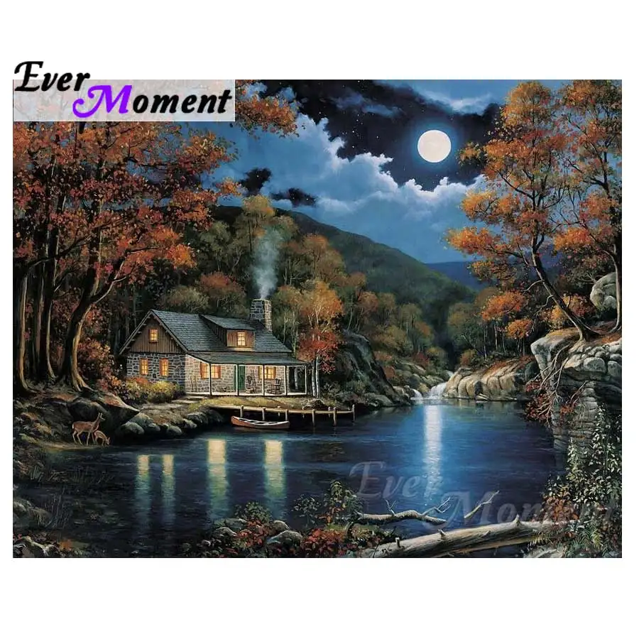 Ever Moment Diamond Painting Full Square Night Landscape Scene Silent 5D Diamond Embroidery DIY Mosaic Cross Stitch S2F202