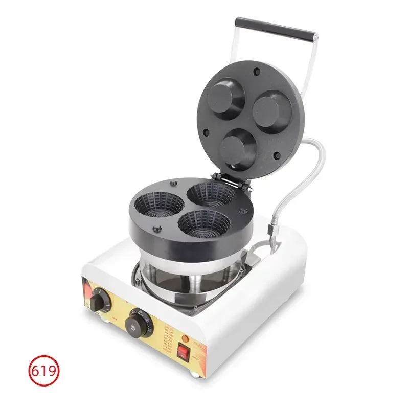 for Commercial 3 Hole Ice Cream Waffle Cone Maker Crispy Bowl Machine Summer Strawberry Puff Pastry Equipment