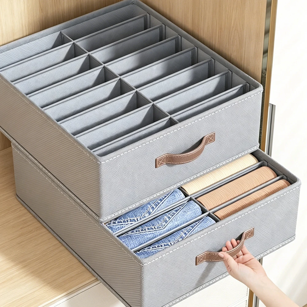 Wardrobe Pants Jeans Storage Box 14/16Grids Closets Clothes Underwear Organizer Box Foldable Organization System for Cupboard