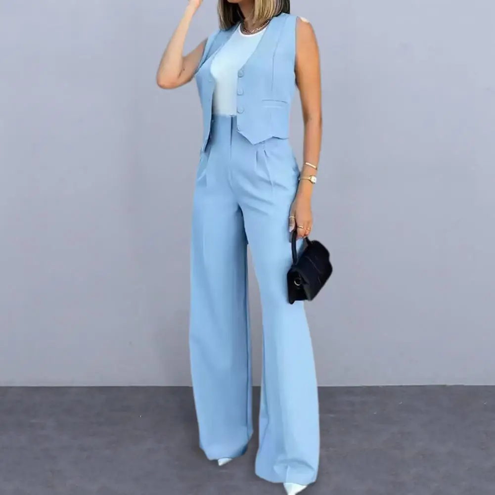 Women Waistcoat Pants Set Elegant Women's Business Suit Set with Sleeveless Waistcoat Wide Leg Trousers Formal for Professional