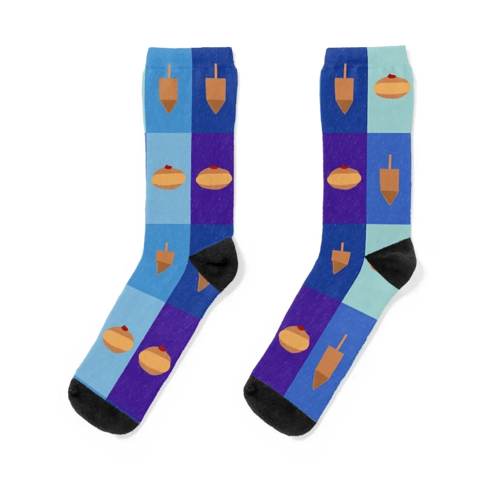 

D&D - Doughnuts and Dreidels Blue Grid Socks kids summer man Socks Ladies Men's