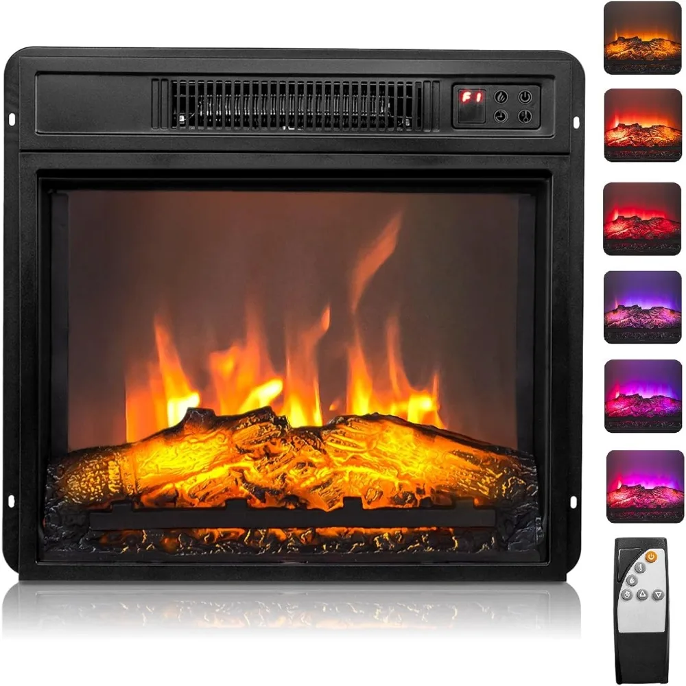 

Electric Fireplace Inserts with Remote Control, 1400W Recessed Stove Heater with 8H Timer, 6 Flame Colors, 5 Brightness