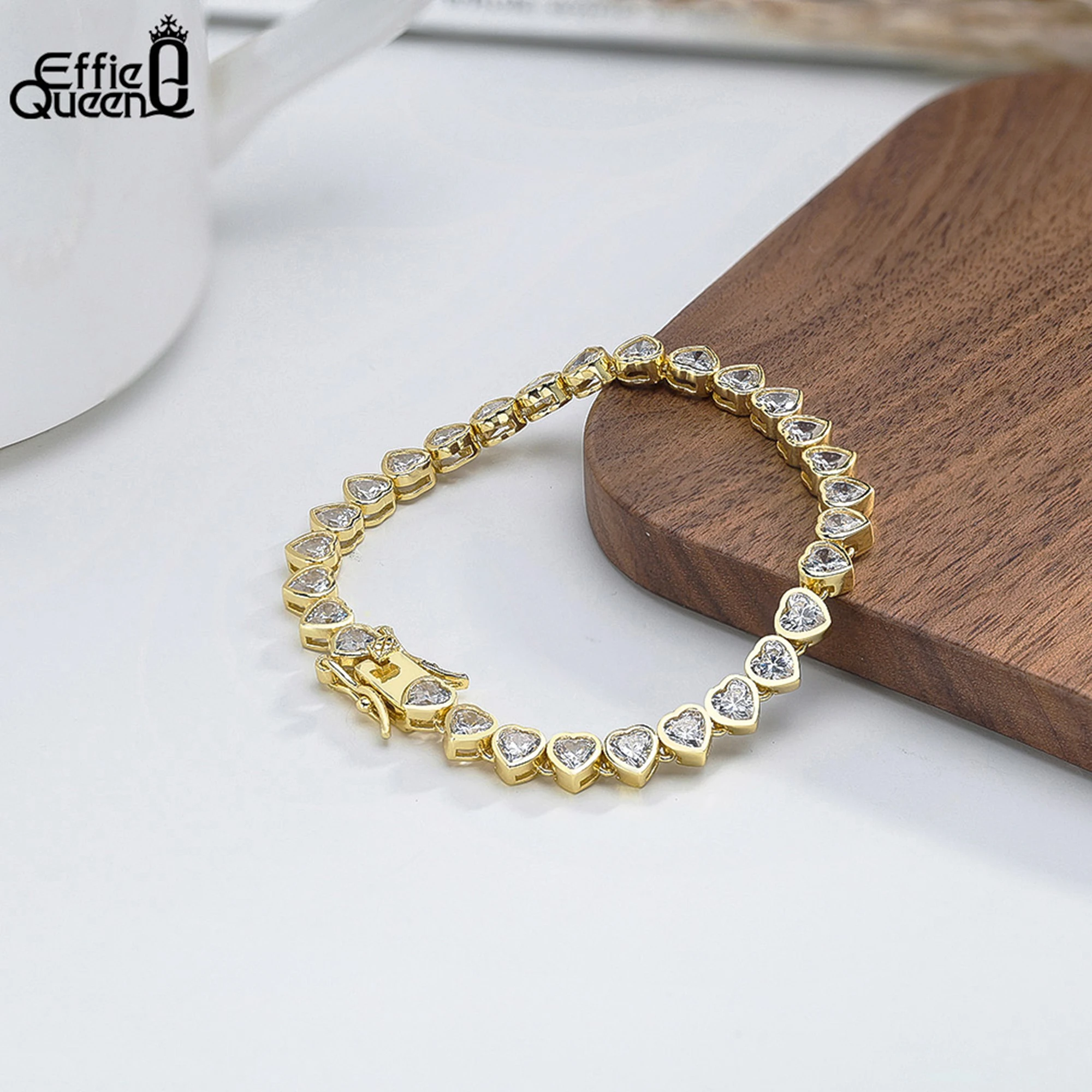 

EFFIE QUEEN 2025 New 925 Sterling Silver Heart Tennis Bracelet for Women Wear, Various Size Selection Valentine's Day Gift SB202