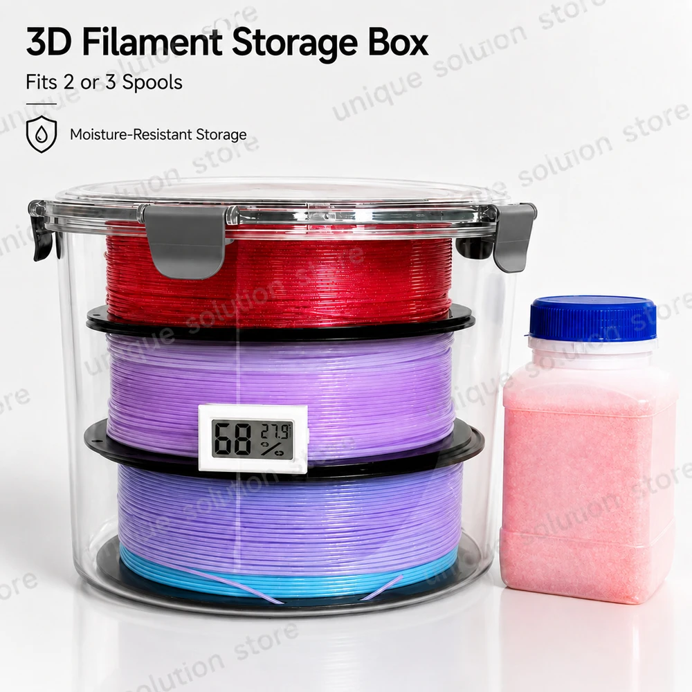 3D Printer Filament Storage Box Airtight Dry Box Clear Spool Container Moisture-Proof for 1kg PLA PETG TPU 2-3 Spools