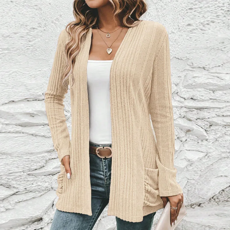 Nieuwe Lange Mouw Gebreide Trui Vrouwen Vesten Effen V-hals Gebreide Trui Vest Vrouwen Tops Sueter Feminino Truien 2025Q436