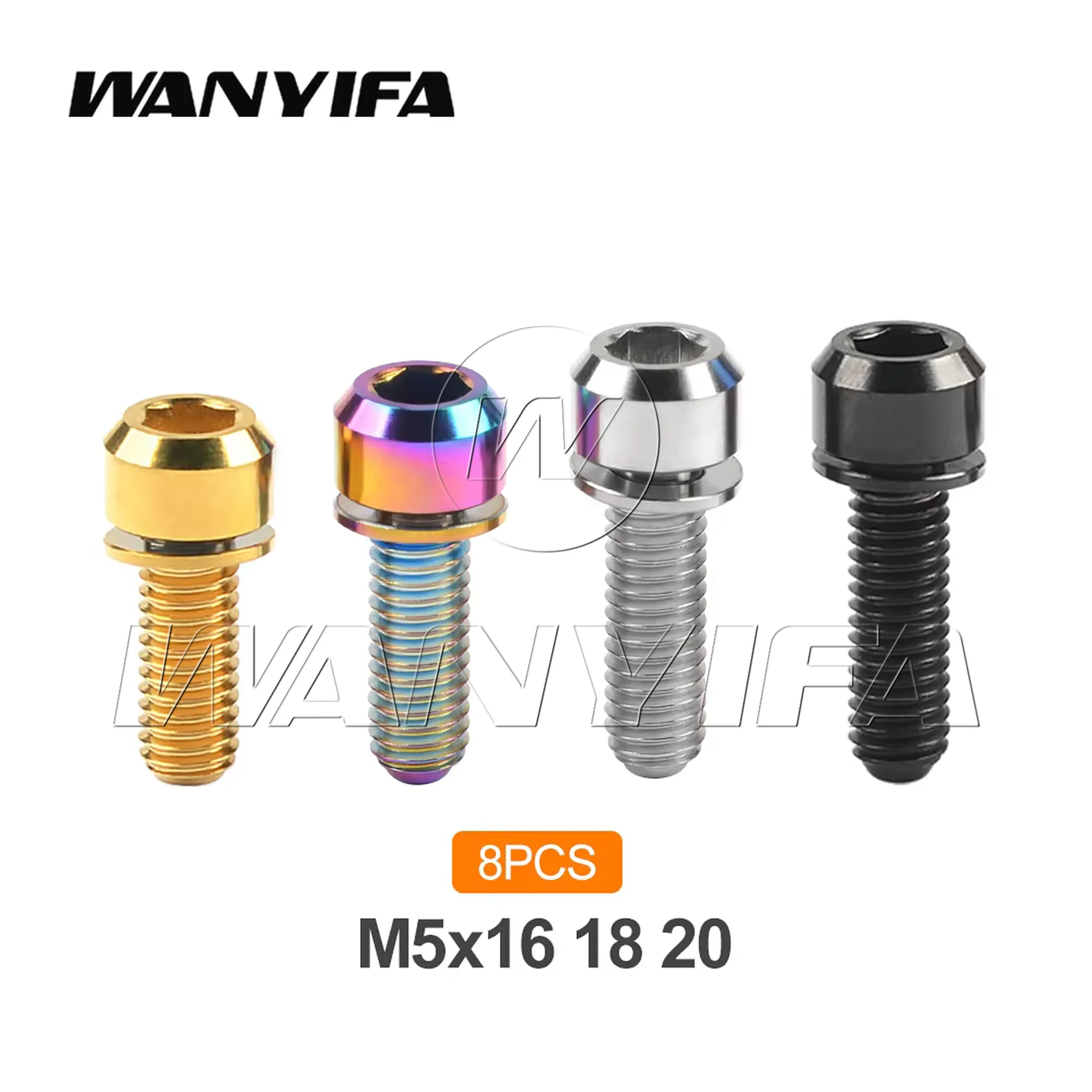 

Wanyifa 8pcs Titanium Bolt M5x16/18/20mm Hex Head with Washer Bicycle Stem Screws for MTB / Road Bicycle