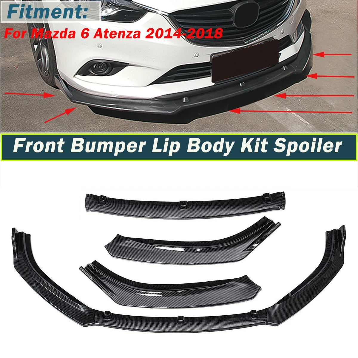 New 3pcs Car Front Bumper Diffuser Splitter Lip Body Kit Spoiler Lip Cover Trim For Mazda 6 Atenza 2014 2015 2016 2017 2018