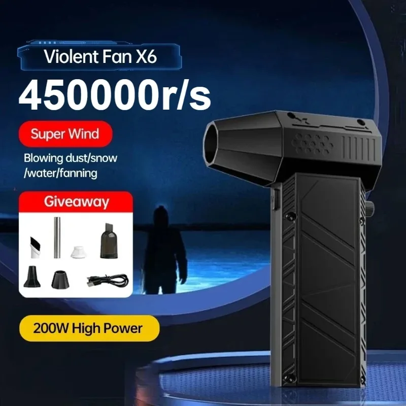 

X6 Violent Fan 450000RPM Brushless Turbo Jet Blower Powerful Air Blower Vacuum Dust Cleaner Type-C Charging Strong Winds 53m/s