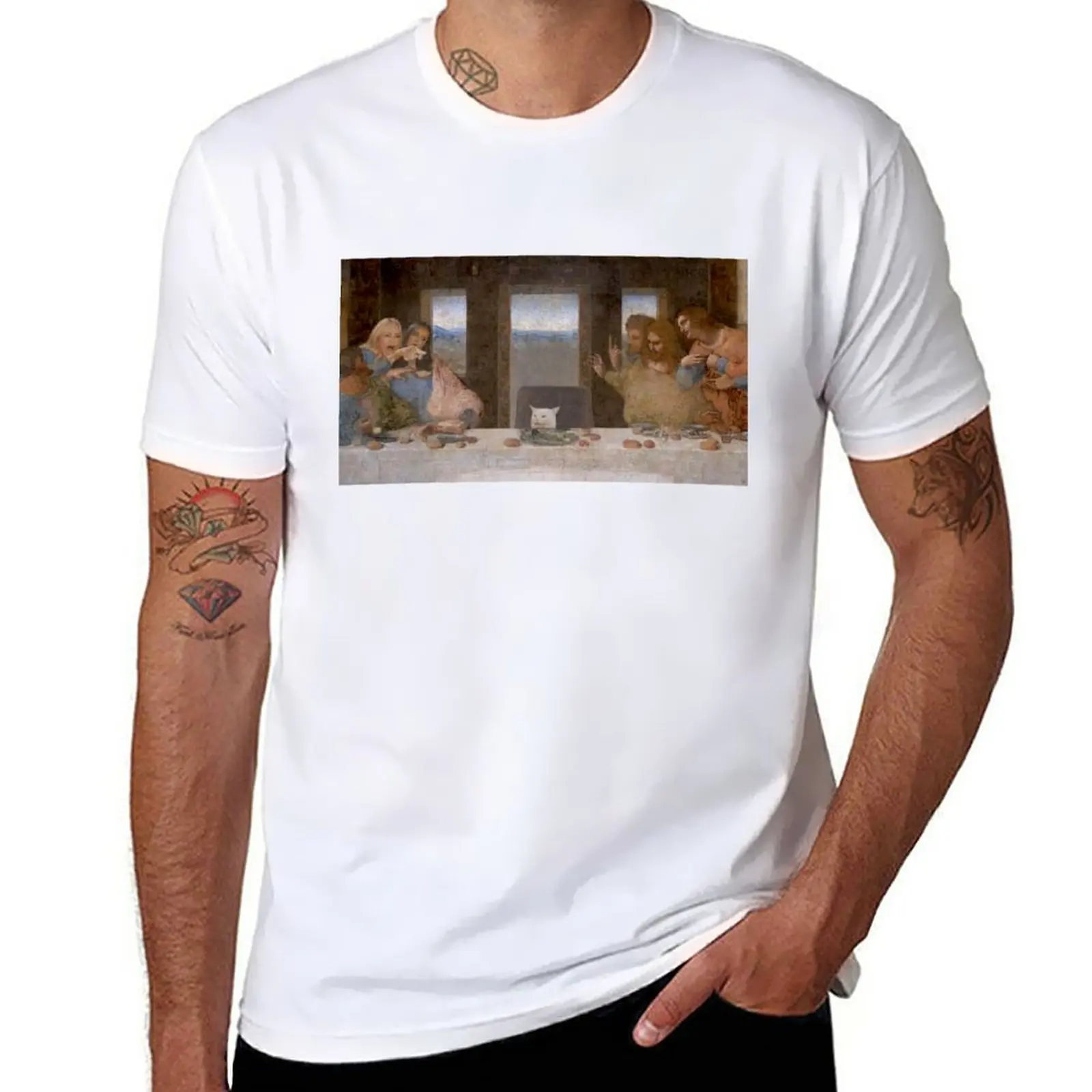 

New The Last supper CAT meme T-Shirt aesthetic clothes cute tops funny t shirts t shirts men