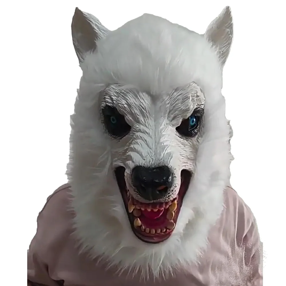 Máscara de Lobo Blanco, Máscara de Bestia para Cosplay, Máscara de Lobo de Peluche, Máscara de Látex de Animal de Cara Completa, Disfraz de Carnaval, Accesorios para Disfraces de Halloween, Regalos