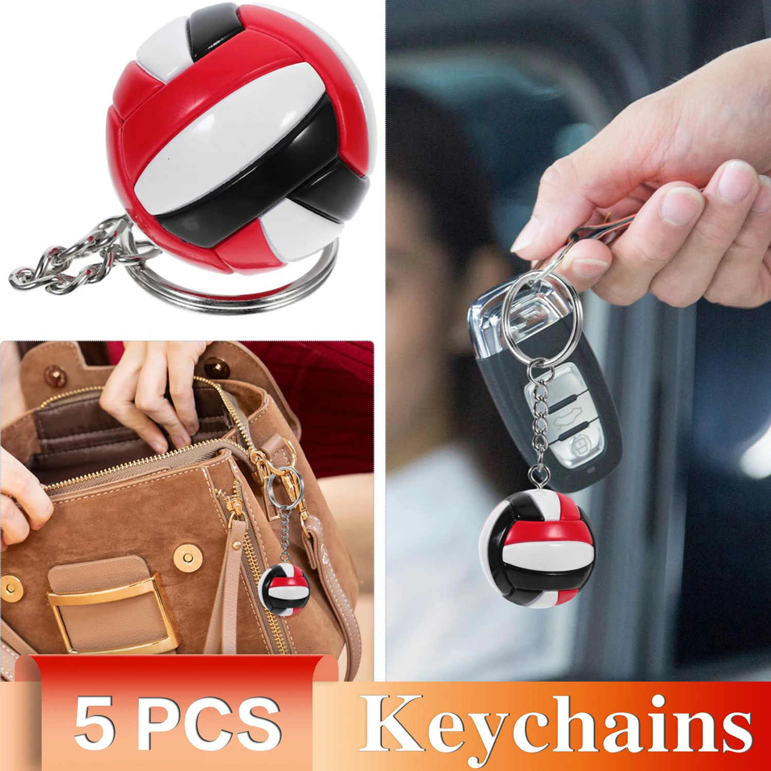 

5Pcs Volleyball Key Chain Bright Colors, Compact Size for Portability - Key Ring & Keychain