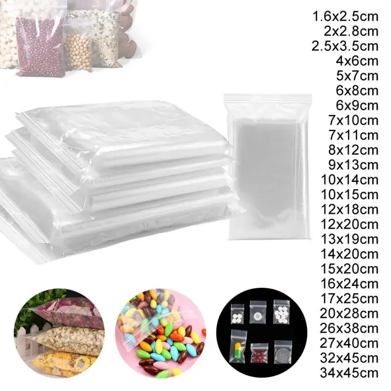 100 Stuks Hersluitbare Witte Rand Plastic Afdichting Rits Zak Clear Poly Bag Voedsel Opslag Hersluitbare Vacuüm Vers Organiseren Snoepjes Zak