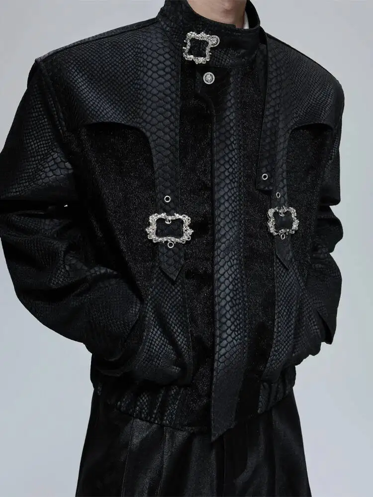 

Man Leather Jacket 2025 New Snake Faux Leather Jacket Deconstructed Metal Buckle Paneled Shoulder Pad Unisex Couples Outerwear