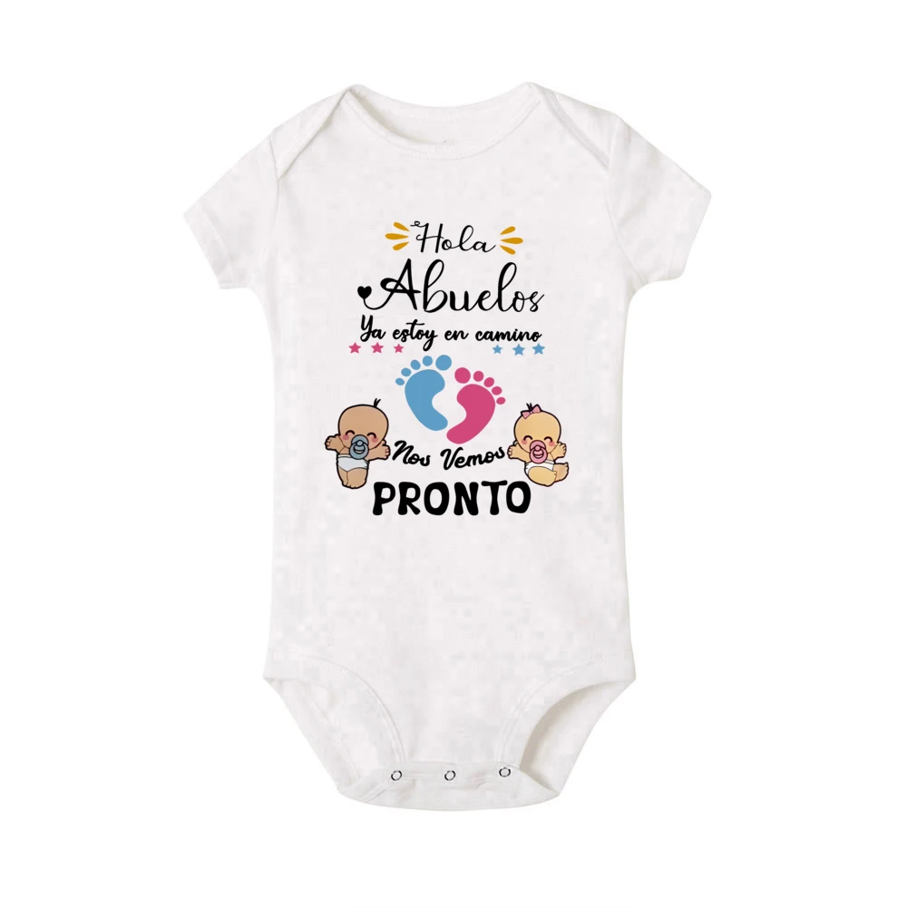 Halo Kakek-nenek Aku dalam Perjalananku Melihatmu Segera Cetak Bodysuit Bayi Pakaian Pengumuman Kehamilan Baju Monyet Pengungkapan Bayi untuk Keluarga