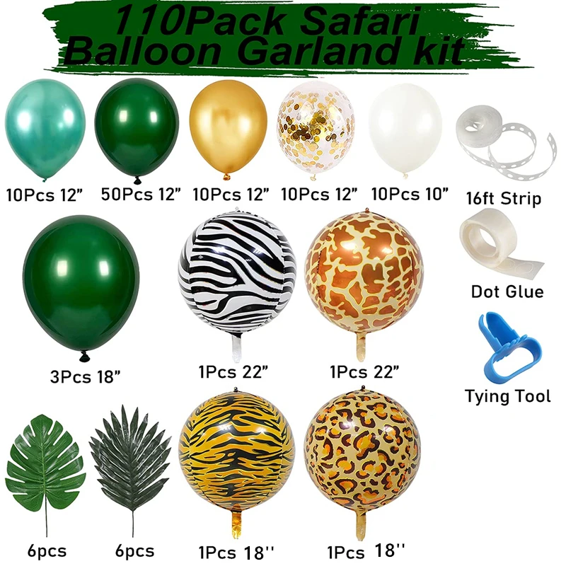 Safari Jungle Theme Party Balloon Garland Kit Monstera Palm Leaves Animal Foil Balloons Baby Shower Wild One Birthday Decoration