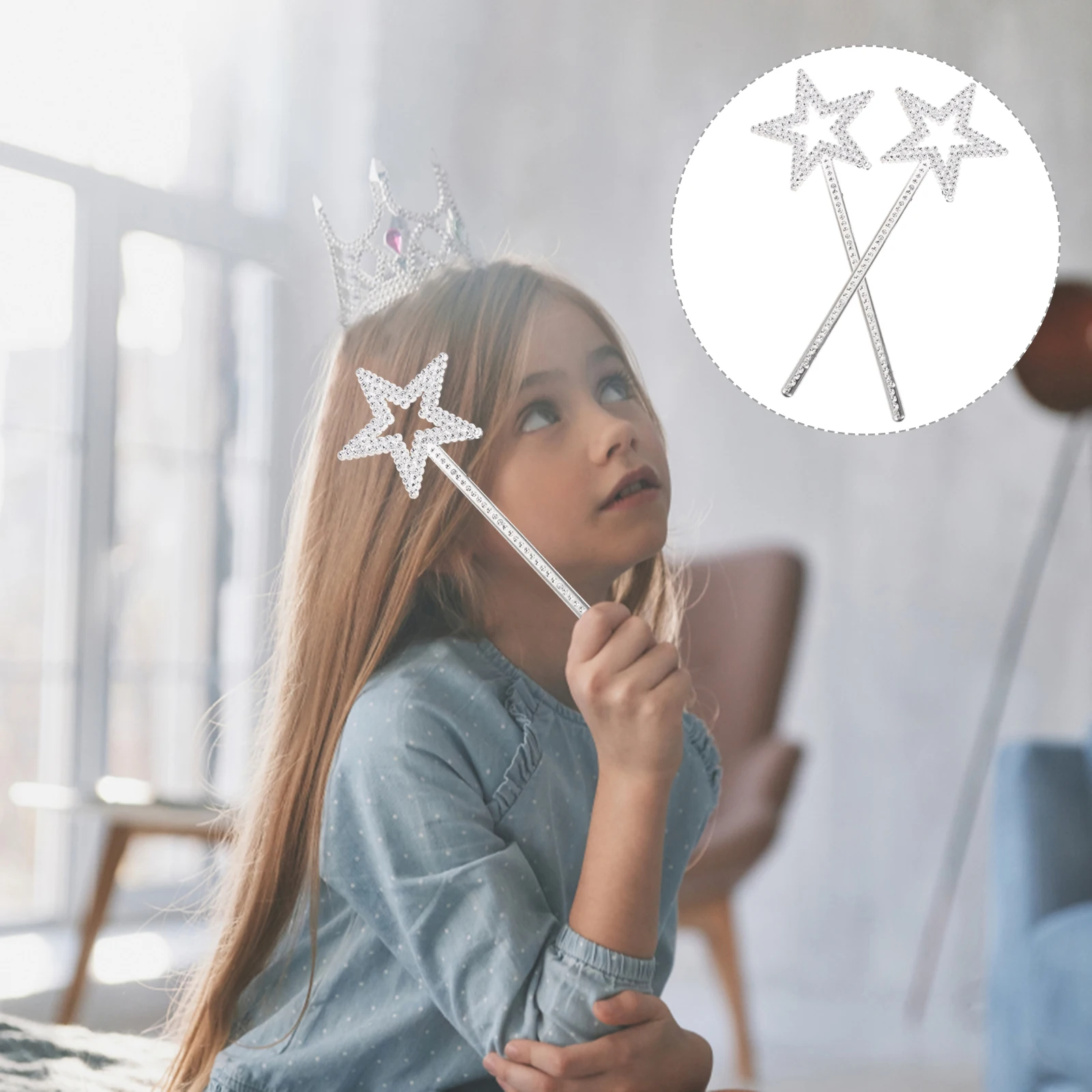 1sets Pentagram Fairy Stick Makeup Prop Stick Star Wand Silver Fairy Wands Star For Birthday Wedding Christmas Party Costume