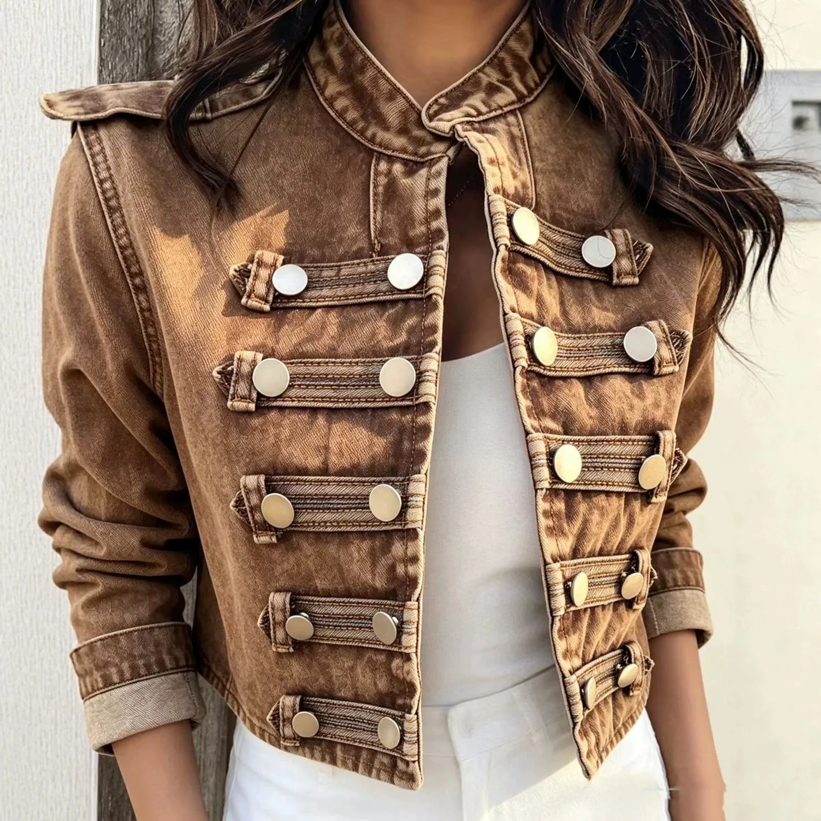 Women's Spring Autumn Stand Collar Long Sleeve Denim Jacket Women Clothing Tops Female Clothing Woman Clothes Women's And