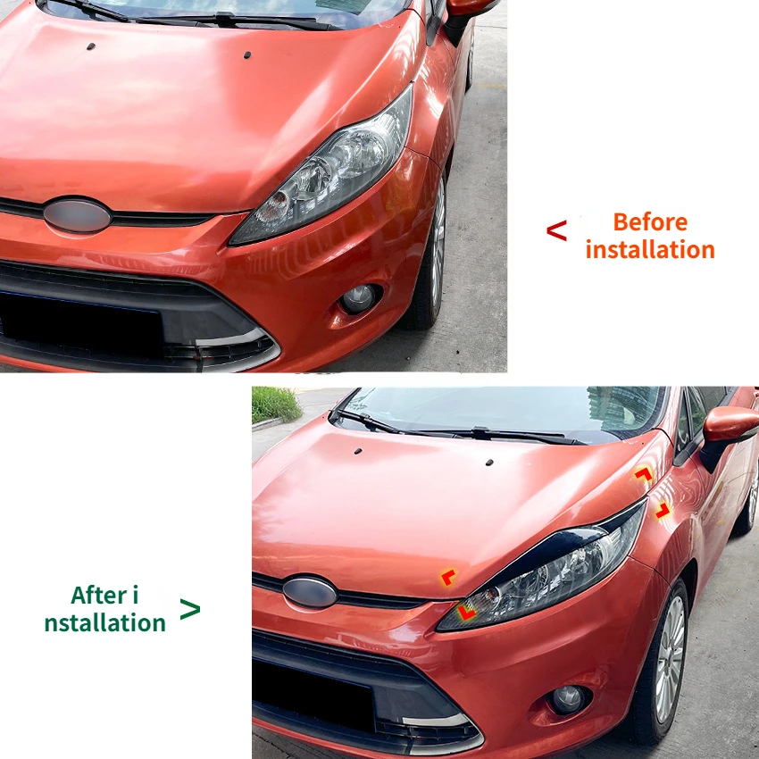 2008 To 2012 for Ford Fiesta MK6 ABS Front Headlight Eyebrow Eyelids Light Stickers Lamp Cover Gloss Black Carbon Fiber Body Kit