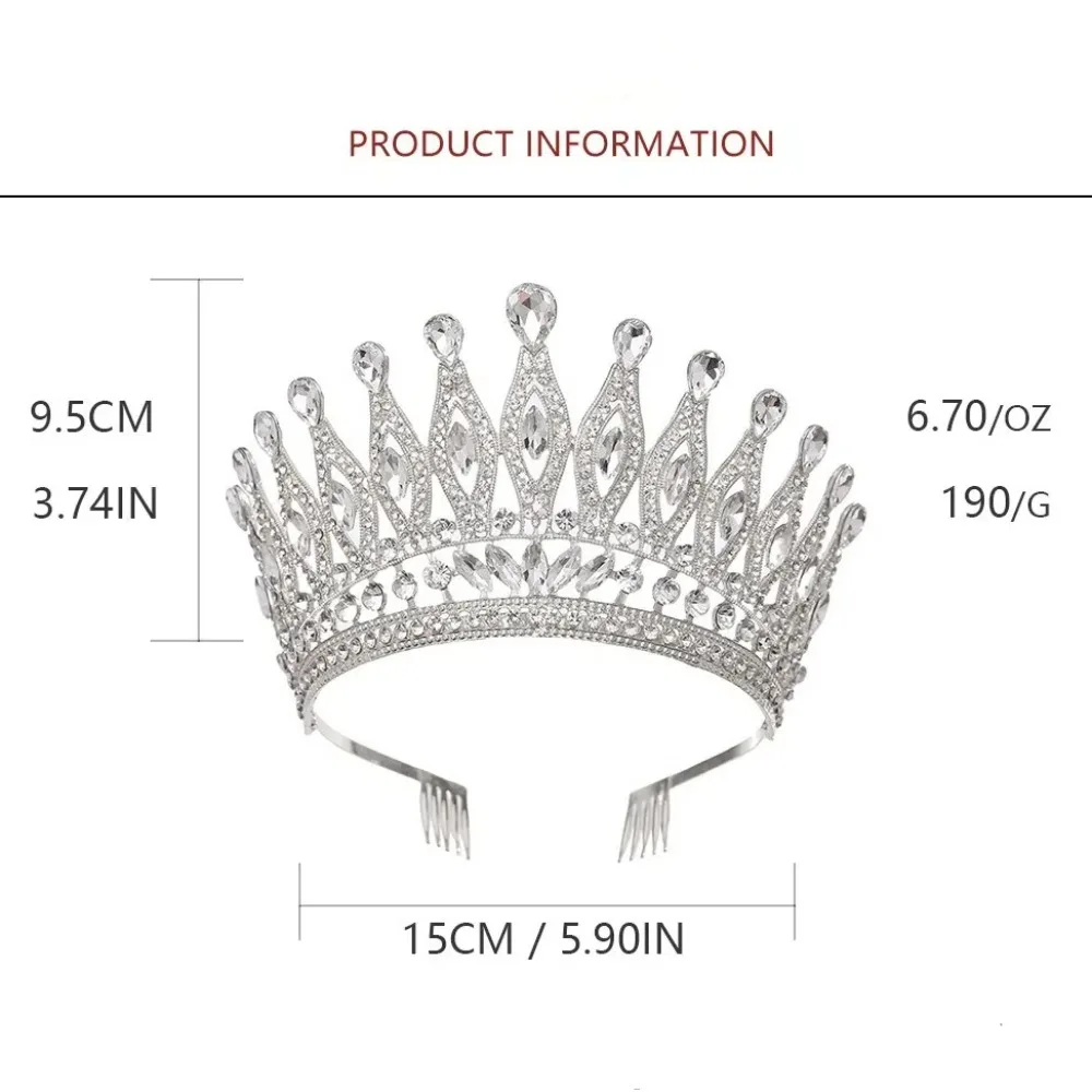 تيجان كريستال الملكة الباروكية الفاخرة مع مشط التيجان الزفاف تاج أغطية الرأس حجر الراين غطاء رأس العروس