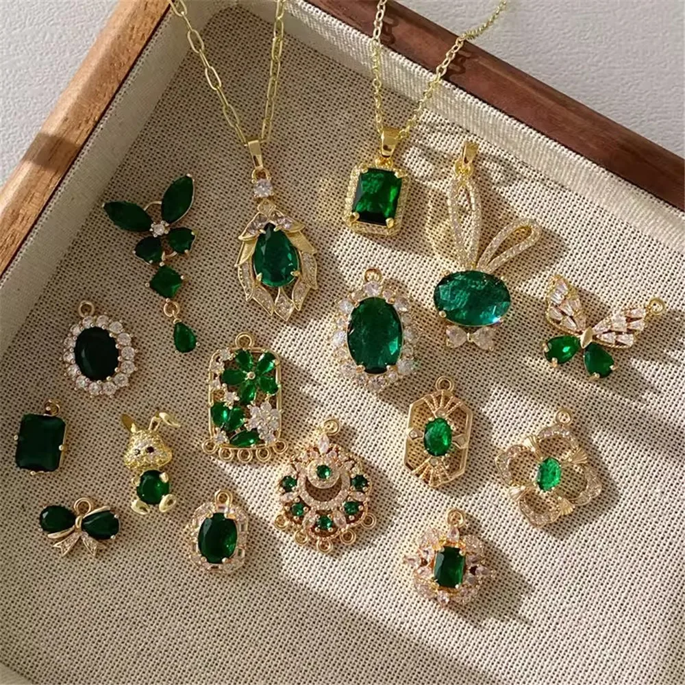 

Chinese-style Retro Emerald Palace Crystal Zircon Lolita Necklace Pendant Diy Jewelry Material Accessories