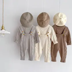 Conjunto de tirantes de punto retorcido para bebé, Jersey, suéter, mono, ropa para recién nacido, conjunto de artículos 2023 venta al por mayor conjunto de Atuendo para niño y niña bebés ropa niño conju