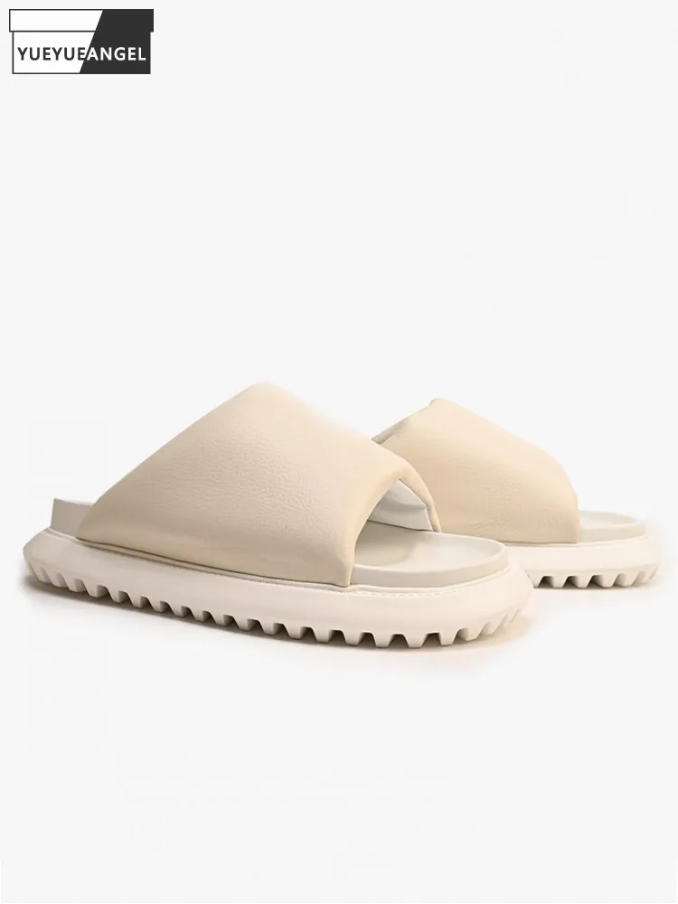 

Fashion Mens Summer Versatile Beach Flat Slippers Breathable Comfortable Cowhide Genuine Leather Open Toe Slides Leisure Trend