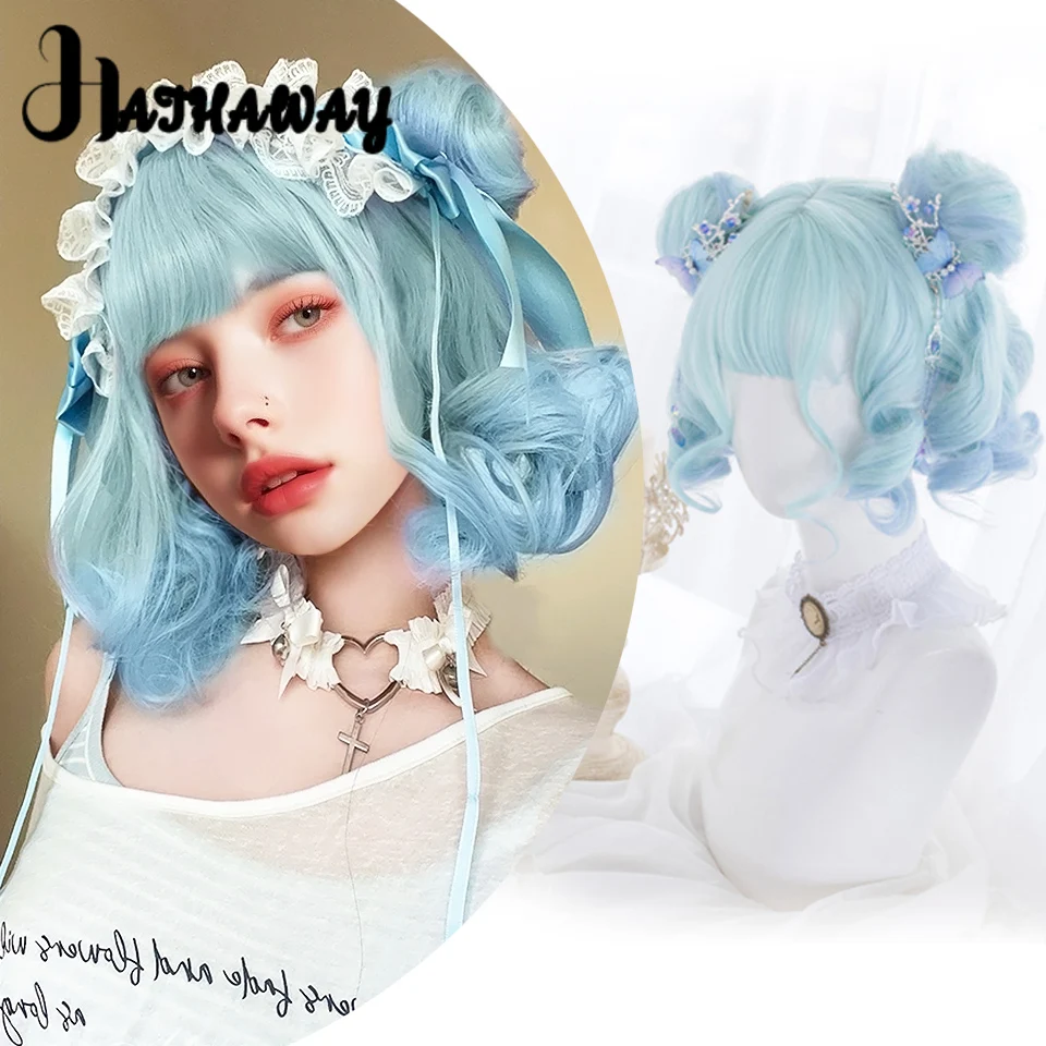 Peluca sintética Lolita Harajuku para mujer, Pelo Rizado corto degradado de niña suave, "Cloud Jellyfish Ji", peluca de cara redonda Lolita