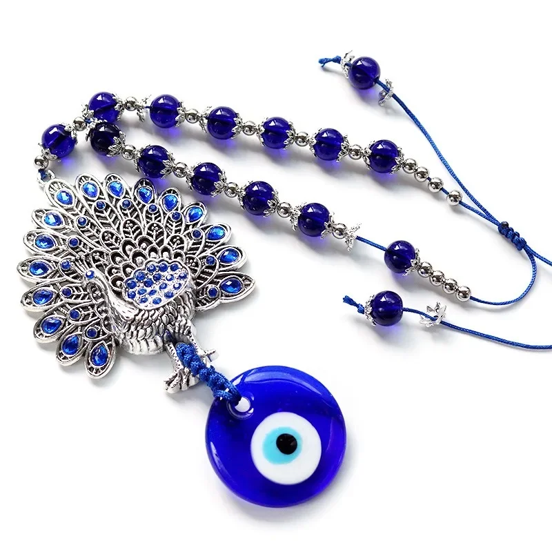 

Exquisite Peacock Angel Flying Bird Glass Car Hanging ,Home Wall Decor – Turkish Evil Eye Handcrafted Ornament Gift for Friend