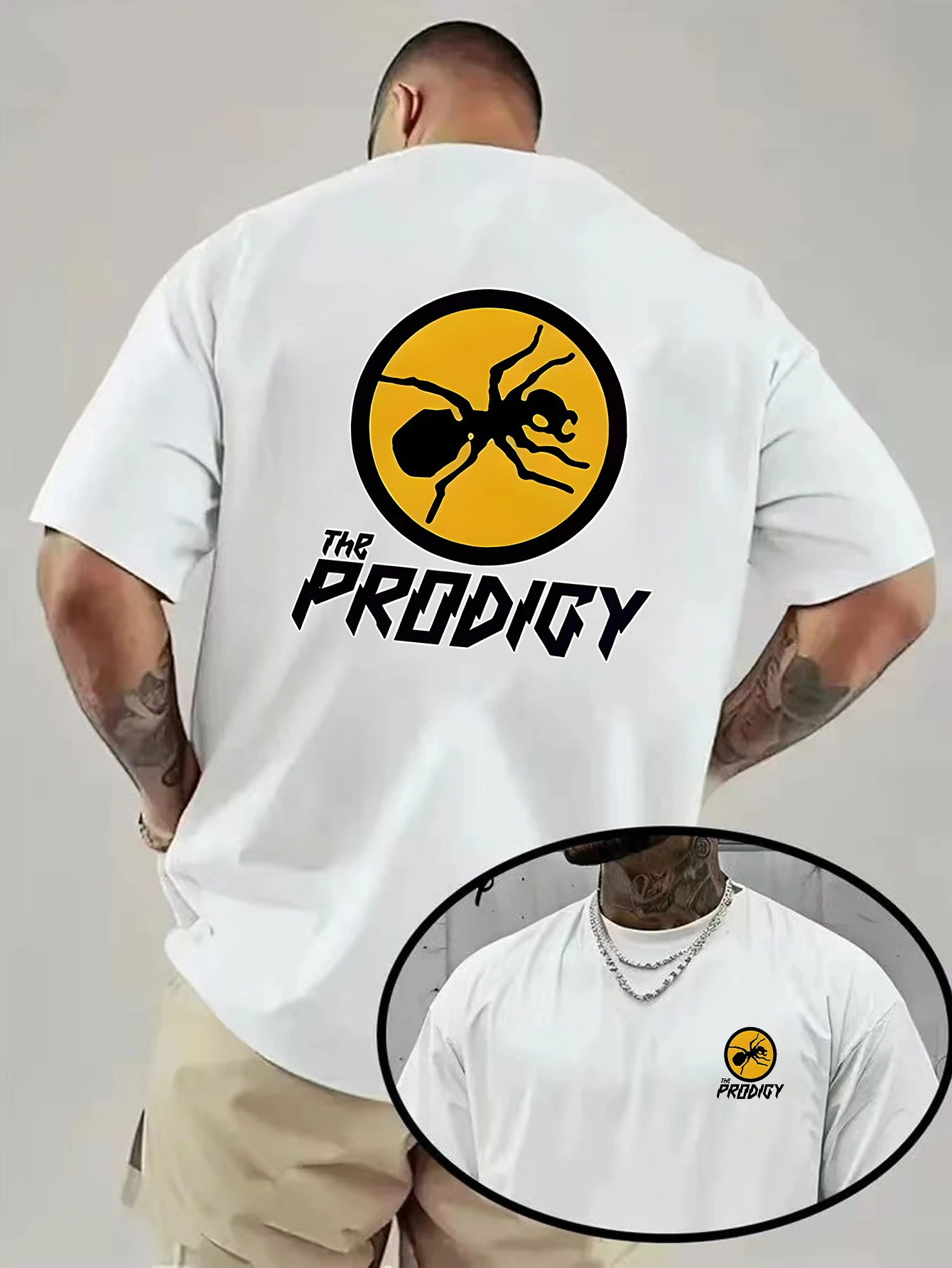 Men'S Front Small Chest Logo Back Large Circle Ant The Prodigy Tee, Retro British Rave Band T-Shirt for Rock and EDM Fans