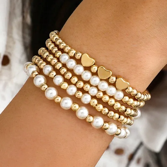 

Jewelry ins simple and cold wind imitation pearl love bracelet CCB beaded peach heart bracelet 5-piece set