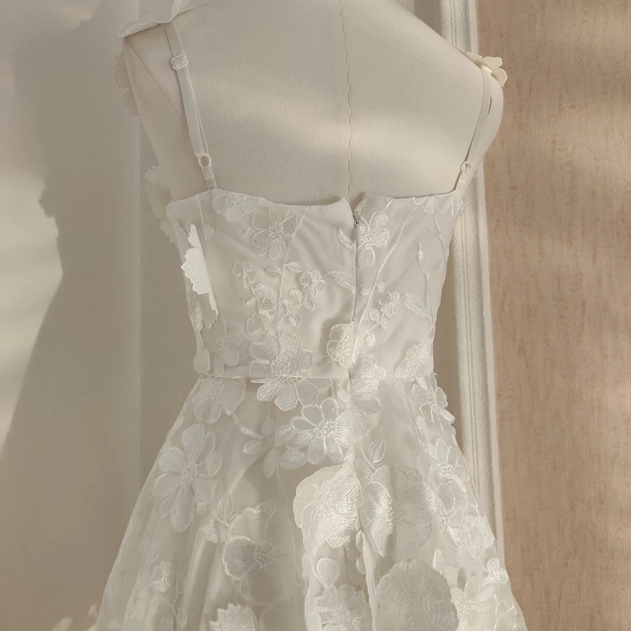 Luxury Embroidery Floral Evening Dresses Women Summer Elegant 3D Flower Straps Sundress White Party Wedding Dress Bridesmaid