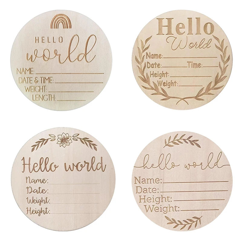 Baby Wooden Milestone Card Engraved Wooden Hello World Milestone Newborn Photography Props Children Shooting Accessories