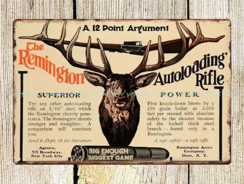 1907 Ad Remington Arms Autoloading Rifle Deer Hunting metal tin sign wall art