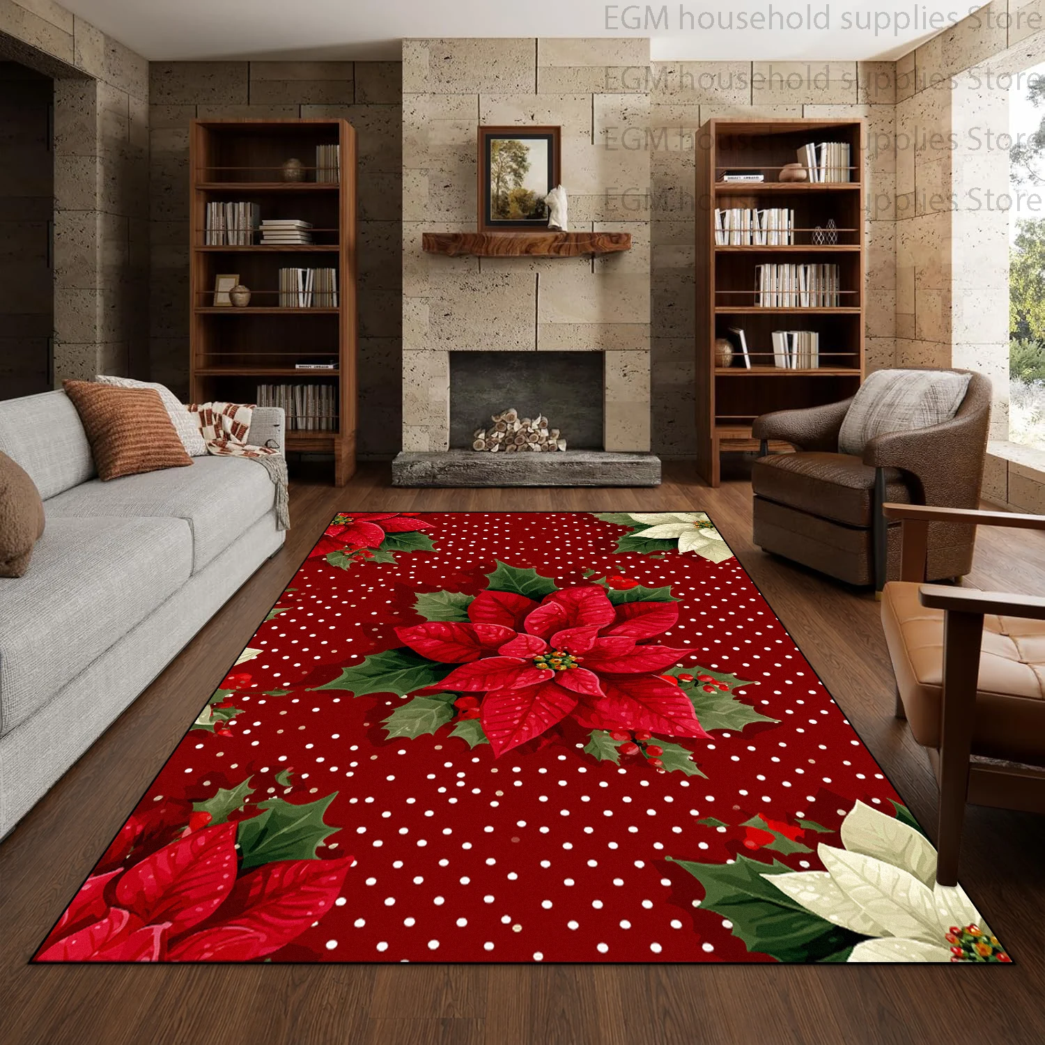 Red Christmas Snowflake Carpet for Living Room Store Home Decor Large Area Rug Soft Bedroom Washable Non-Slip Indoor Floor Mat