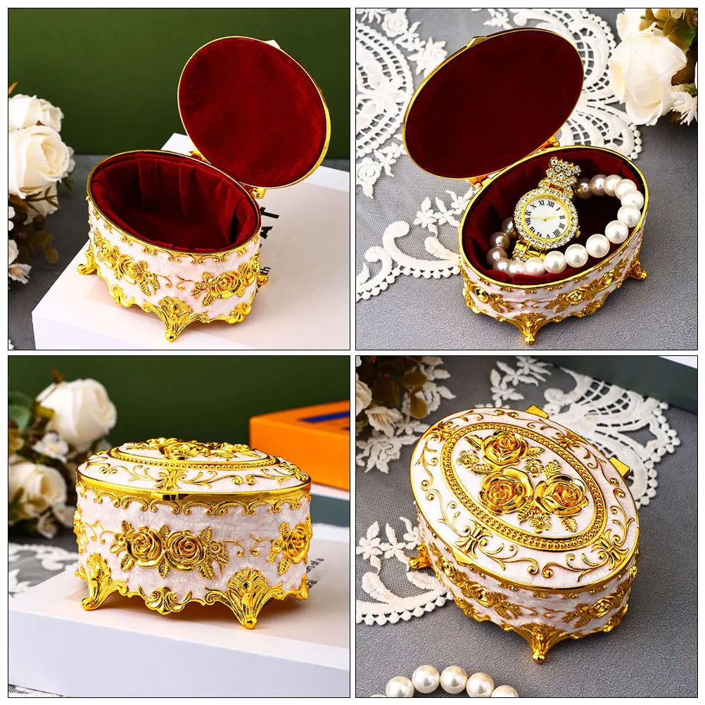

Metal Jewelry Box Oval Shape Vintage Style Jewelry Storage Box Soft Lining Display Case Ring Trinket Organizer