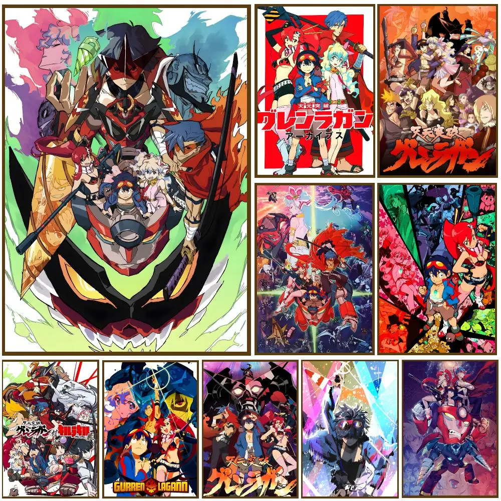 Gurren Lagann Anime Mecha Adventure Poster Self-adhesive Advanced Aesthetic Printing Paper Wall Art for Living Room Home Decor
