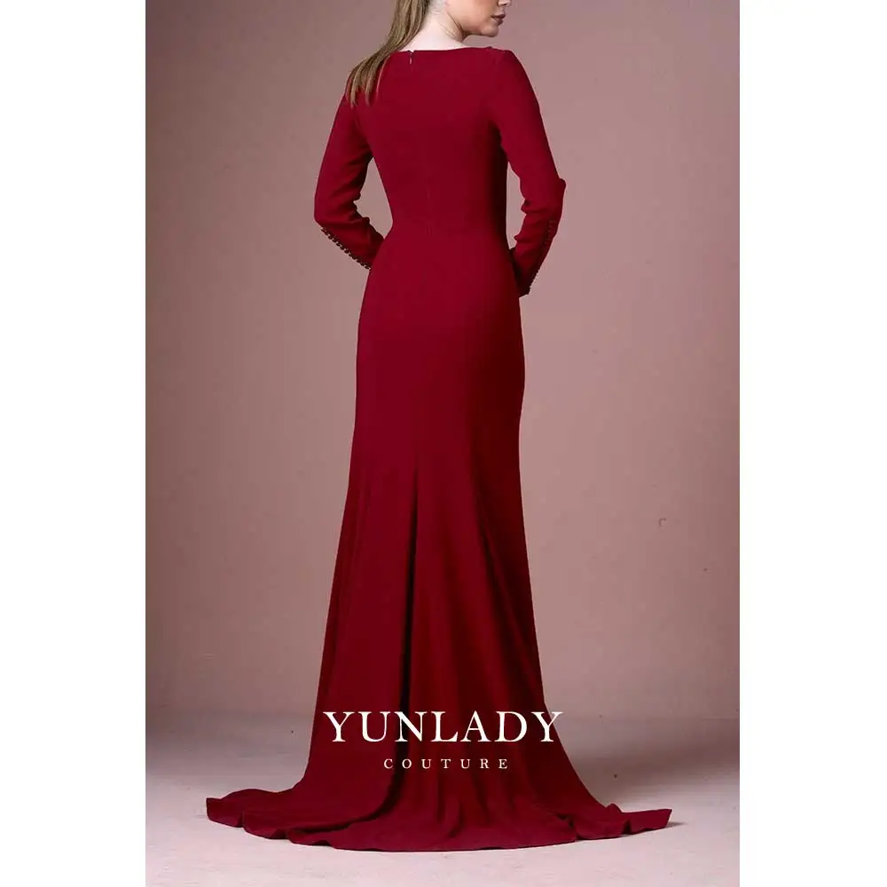 YUNLAN Sexy Wine Red Women\'s V -neck And Ground Fishtail Skirt Elegant Tail 2024 New Model Muslim Important Dance Evening Dress