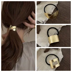 Korean Simple Metal Fashion Elastic Hair Bands Geometric Hollow Gold Headwear Hair Rope Ties Women Hair Accessories