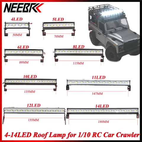NEEBRC 지붕 램프 밝은 라이트 바, 1/10 RC 자동차 크롤러 D90 축 SCX10 SCX24 지프 랭글러 MN WPL HSP용, 4LED, 5 LED, 6 LED, 8 LED, 10 LED, 11 LED, 12 LED, 14LED