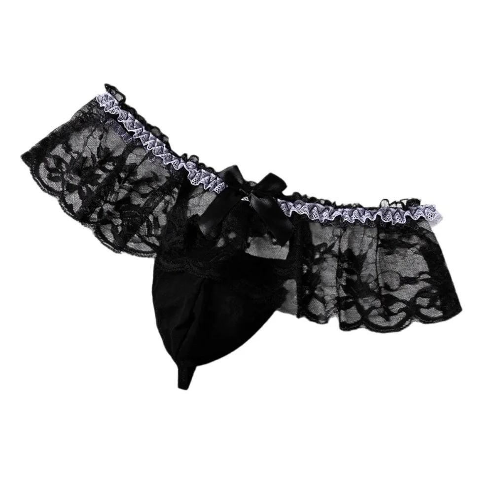 Breathable Bowknot Men Lace Hollow Thongs Underpants Low Waist Men's Sheer Lace Panties Underwear Thin Mesh Male Briefs Summer