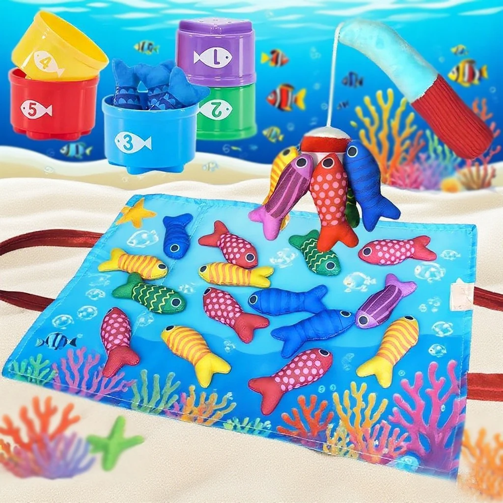 Montessori-speelgoed voor peuters Doekvisspel met stapelbekers Kleur sorteren Vroeg onderwijs Speelgoed Nummer tellen Wiskunde Speelgoed Cadeau